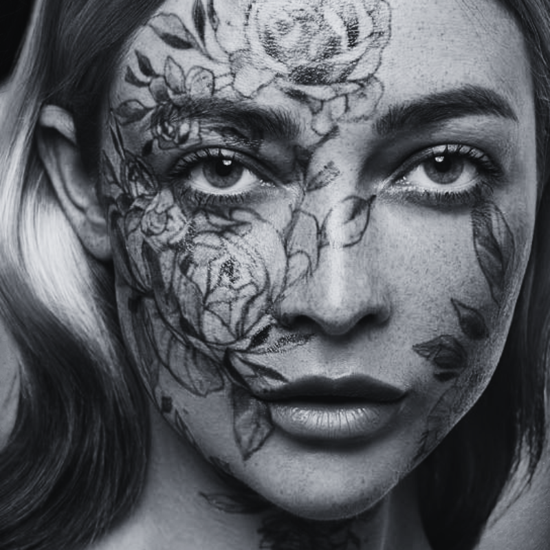 Flower Ornaments Set BW - Temporary Tattoo