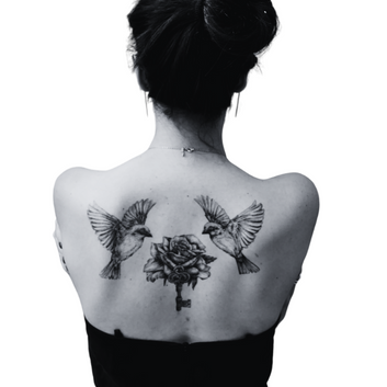 Birds Rose and Key - Temporary Tattoo