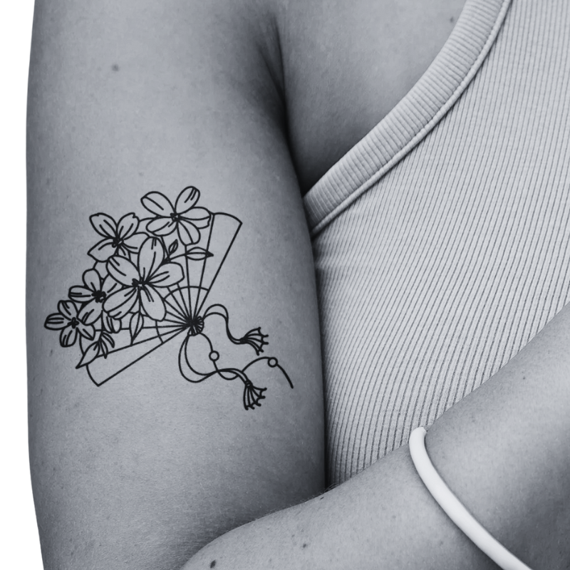 Fan and Flowers - Temporary Tattoo
